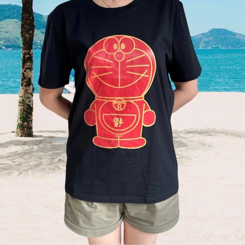 Doraemon Singapore Collection: T-shirt (Happiness, Black) - Leyouki